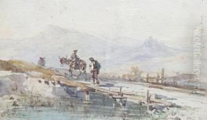 Voyageurs Traversant Un Pont by Emmanuel Costa