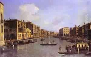 Grand Canal Looking South-East From Theampo Santo Sophia To The Rialto Bridge by (Giovanni Antonio Canal) Canaletto