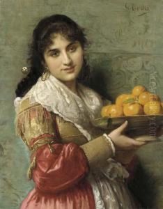 A Young Italian Beauty With A Plate Of Oranges