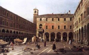 The Campo di Rialto 2 by (Giovanni Antonio Canal) Canaletto