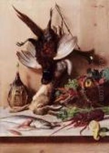 Natura Morta Con Pesci, Fiaschetta E Cacciagione by Oreste Costa