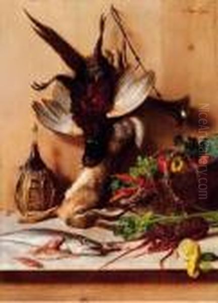 Natura Morta Con Pesci,fiaschetta E Cacciagione - view 1