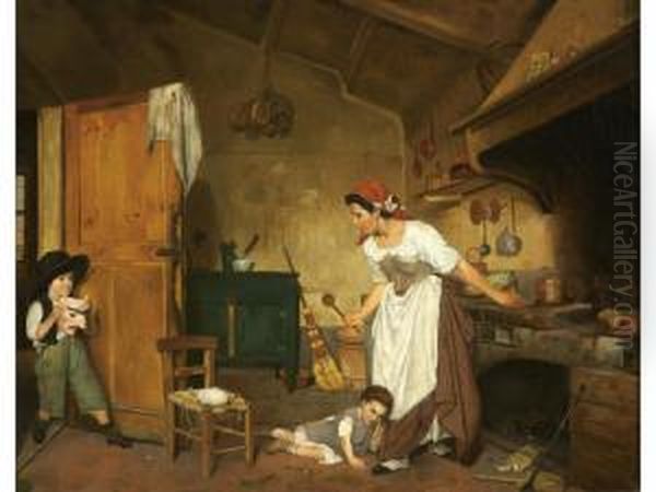 Mother Withchildren Playing In A Kitchen - view 1