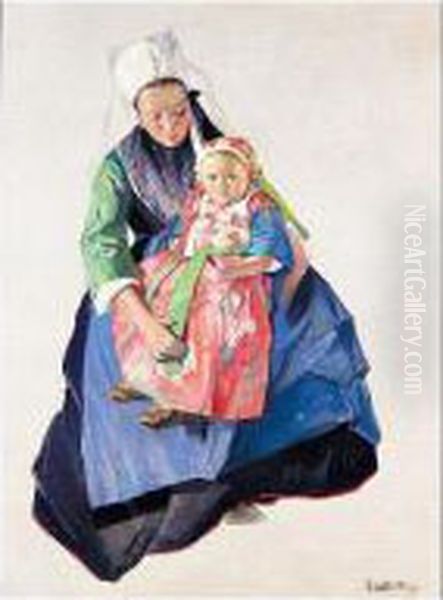 Mother And Child At Plougastel In Brittany - view 1