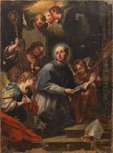 A Bishop Saint Surrounded By Angels