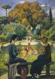 Madre Con Bimbi Nel Parco by Giovanni Costetti