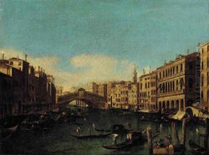 The Rialto Bridge, looking east from Palazzo Loredan by (Giovanni Antonio Canal) Canaletto