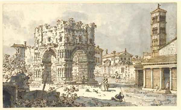 The Arch of Janus, Rome, with the church of San Giorgio in Velabro beyond - view 1