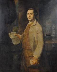 Portrait Of A Gentleman, Said To
Be James Ley Of Bideford (died 1809), Three-quarter-length,
Standing Before A Column, A View To Shipping Beyond