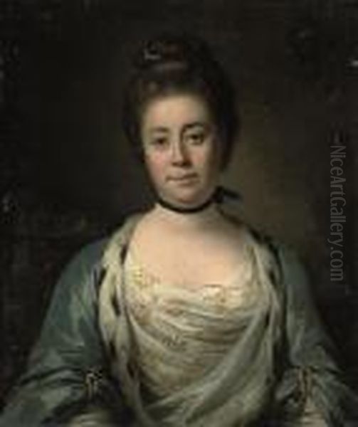 Portrait Of A Lady, Half-length,
In A White, Blue And Gold-embroidered Dress With Ermine Trim - view 1