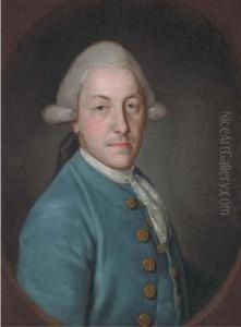 Portrait Of A Gentleman, Bust-length, In A Blue Coat And Lacecravat by Francis Coates Jones