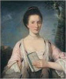 Half Length, Wearing A White Dress And Pink Robes Edged With Fur