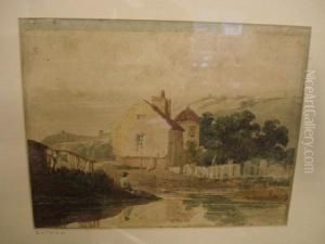 Cottage And Figure Beside A Pool
