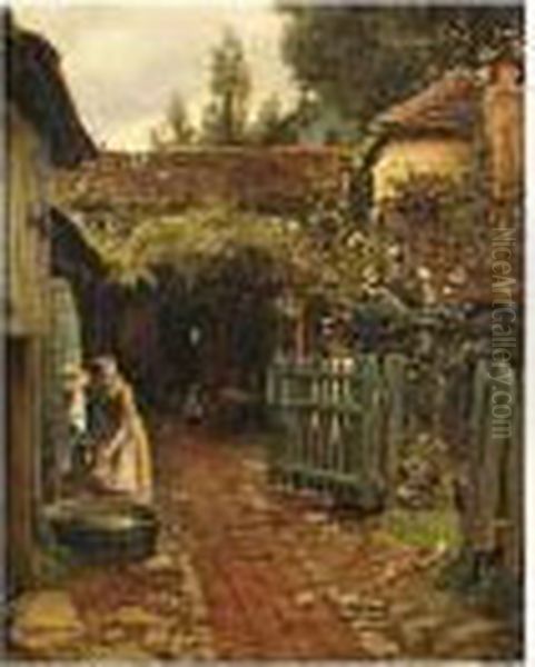 The Farmyard, Strengthened Signature by Frederick George Cotman
