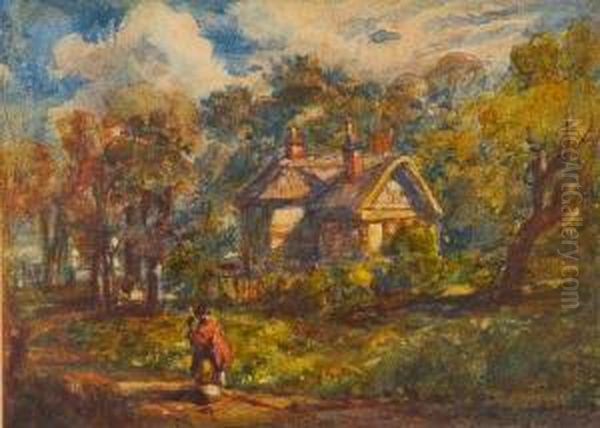 Figures On A Country Path Before Acottage - view 1