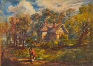 Figures On A Country Path Before Acottage