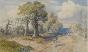 Traveller On A Country Road; Two Ladies On A Country Lane by John Joseph Cotman