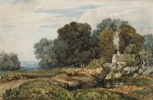 Cottage By A Pool In A Woooded Landscape by John Joseph Cotman