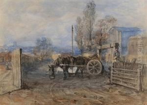 Horse And Cart On A Winter's Evening by John Joseph Cotman