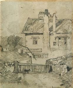 Country Cottage With Windmill Beyond by Miles Edmund Cotman