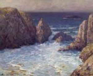 Rocky Coast. Verso Seated Woman In Green. by Charles Cottet