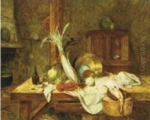 Still Life With A Lobster, A Skate, Poultry And Vegetables On Akitchen Table Still Life With A Lobster, A Skate, Poultry And Vegetables On Akitchen Table