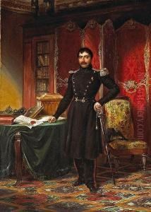 A Military Officer In His Study With Documentsand Books On A Table