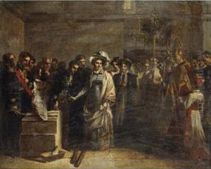 La Duchesse D'angouleme Posant 
La Premiere Pierre Du Monument Eleve Aux Victimes De Quiberon 
[louis-charles-auguste Couder ; The Duchess Of Angouleme Placing The 
First Stone Of The Building Raised In Memory Of The Quiberon Victims ; 
Oil On Canvas 