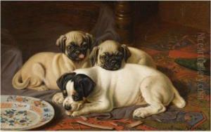 Dinner, Two Pugs And A Terrier by Horatio Henry Couldery