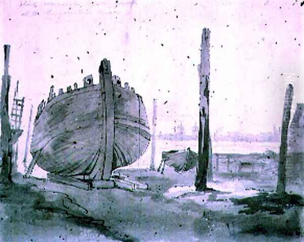 A River Scene with Vessel at Sunset - view 1