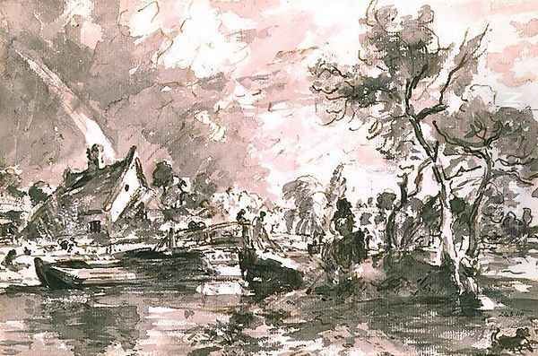Flatford Old Mill Cottage on the Stour, pen and wash - view 1