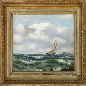 Marine With A Saling Ship Passing A Rocky Coast by William Coulter