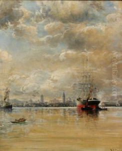 San Francisco Bay Harbor With A View Of The Ferry Building by William Coulter