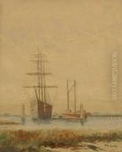Sail Ships In Harbor S L/r: W.a. Coulter W/c On/p Under Glass Sight: 13.25 X 10.75
