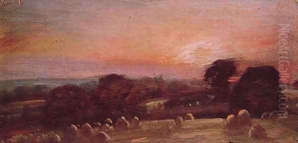 A Hayfield near East Bergholt at Sunset - view 1