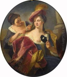 Jeune Femme S'habillant Pour Un Bal Masque by Jacques-Francois Courtin