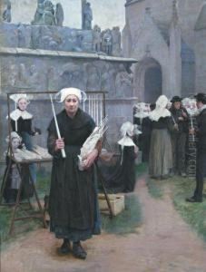 La Sortie De L'eglise. by Ernest Courtois De Bonnencontre
