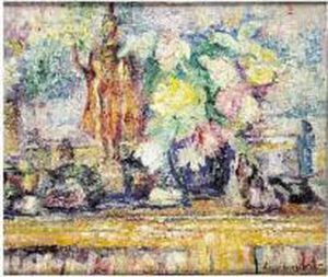 Nature Morte Au Vase De Fleurs Et Statuettes by Lucie Cousturier