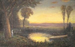 Sheep Watering At A Pond by Gordon Coutts