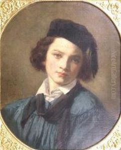 Portrait Of A Young Man Wearing Blue Smock And Tasselledhat by Thomas Couture