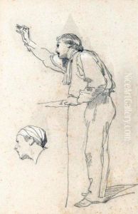 Study Of A Standing Man Seen
From The Side With One Arm Raised, And Another Study Of A Male Head by Thomas Couture