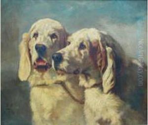 Deux Chiens De Chasse by Leon Couturier