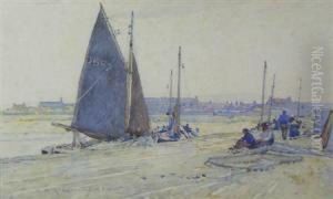 Fishermen Working On Their Nets by Robert Mcgown Coventry