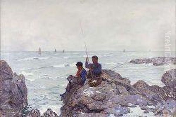 Boys Fishing From The Rocks - view 1