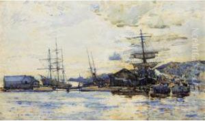 Sailing Vessels In Harbour by Robert Mcgown Coventry