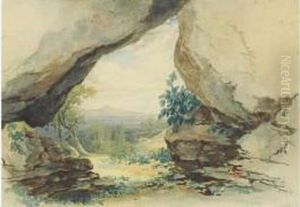 Le Golfe D'ajaccio Vu De La Grotte Aquarelle Signee En Bas A Droite, Datee 1841.