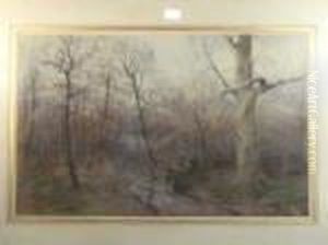 A Pastel On Paper "woodland In Autumn" by Garstin Cox
