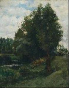 Cows And Figure Resting By The River, Grez, France by Kenyon Cox