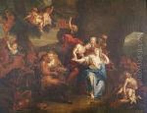 Bacchus And Ariadne With Satyrs Bearingbunches Of Grapes by Charles-Antoine Coypel