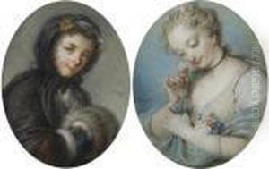 Une Femme En Manteau Noir Avec
Un Manchon: L'hiver; Et Une Femme Avec Une Robe Bleue Et Des Fleurs Dans
Les Bras: Le Printemps by Charles-Antoine Coypel